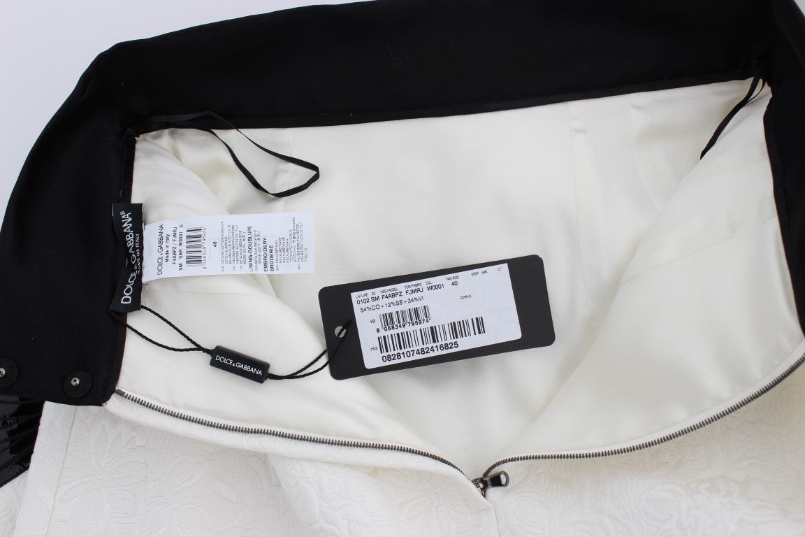 Weißer geblümter Brokat-Stammbaum-Rock