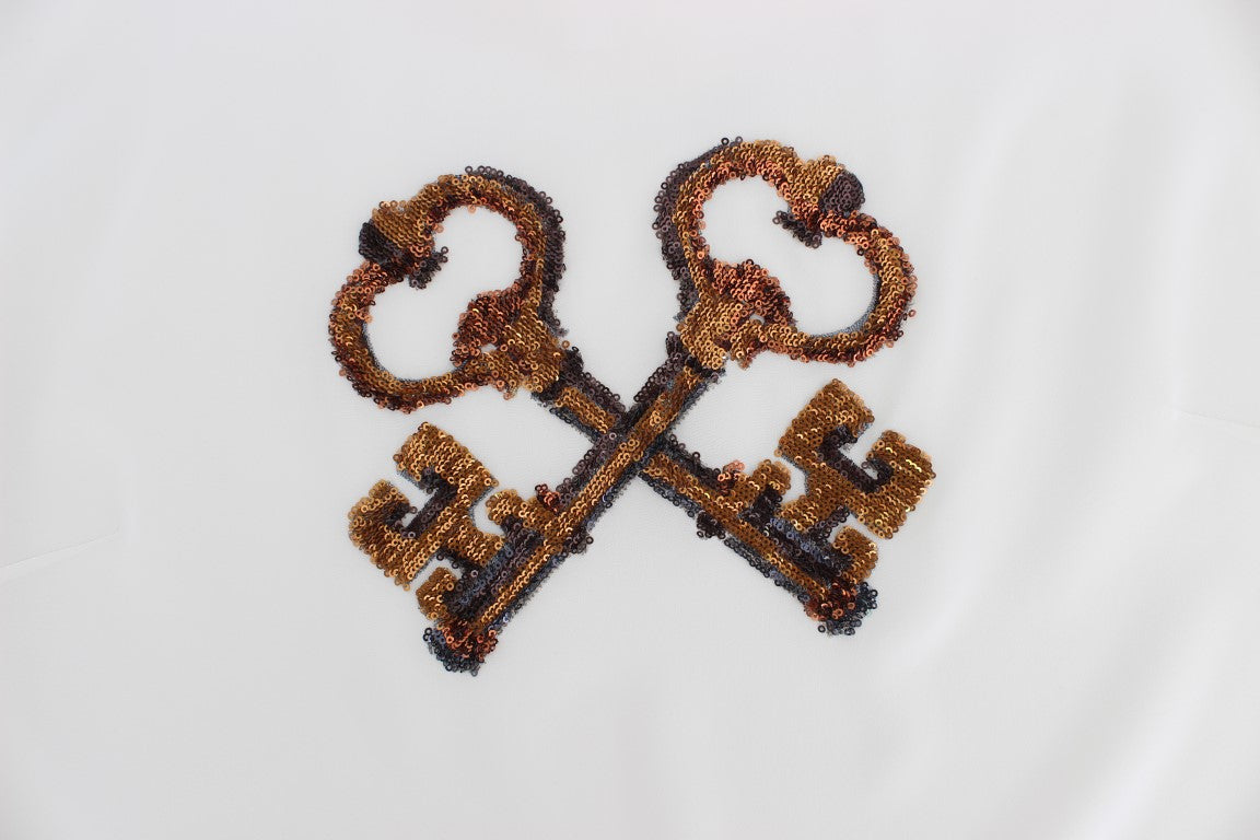 Weiße Pailletten-Schlüssel-Seidenbluse T-shirt Top