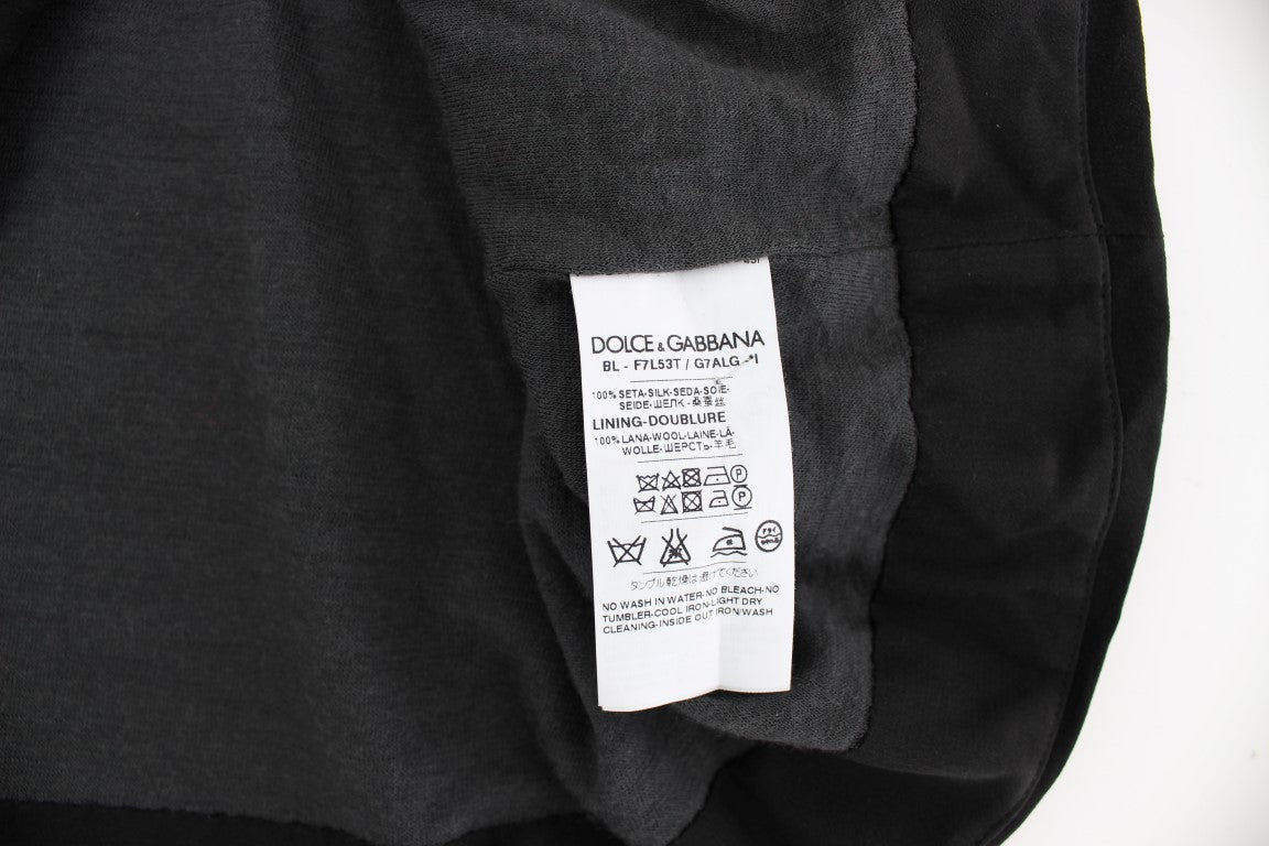 Schwarzes Seidenblusentop mit Blumendruck