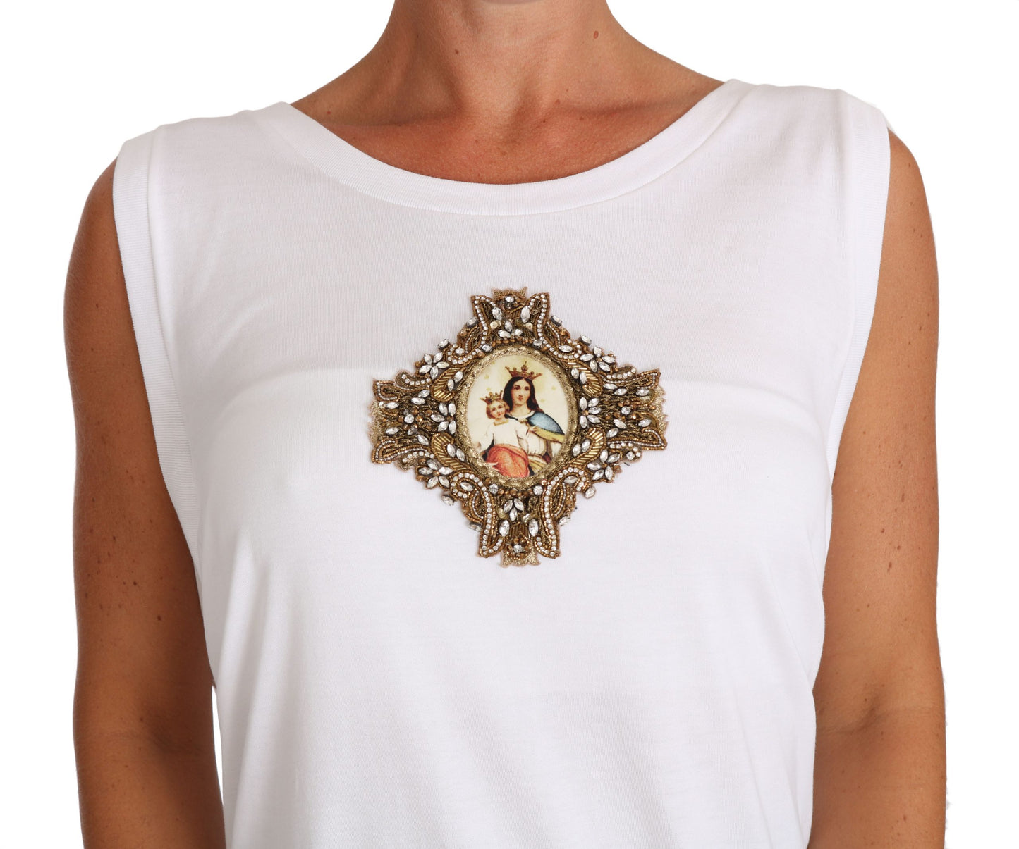 Weißes Crystal Religiöses Kreuz Cami Top T-Shirt
