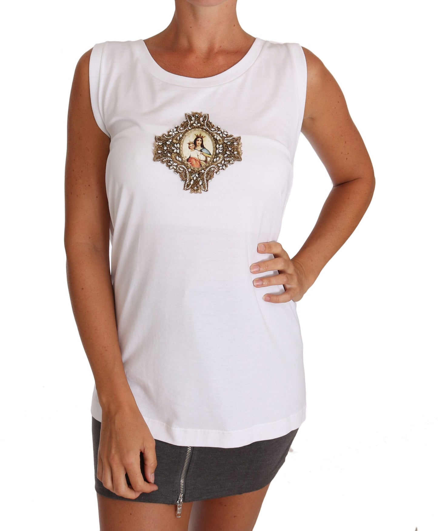 Weißes Crystal Religiöses Kreuz Cami Top T-Shirt