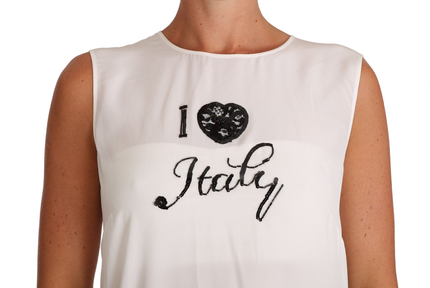 Weißes Seiden-T-Shirt I LOVE ITALY Cami