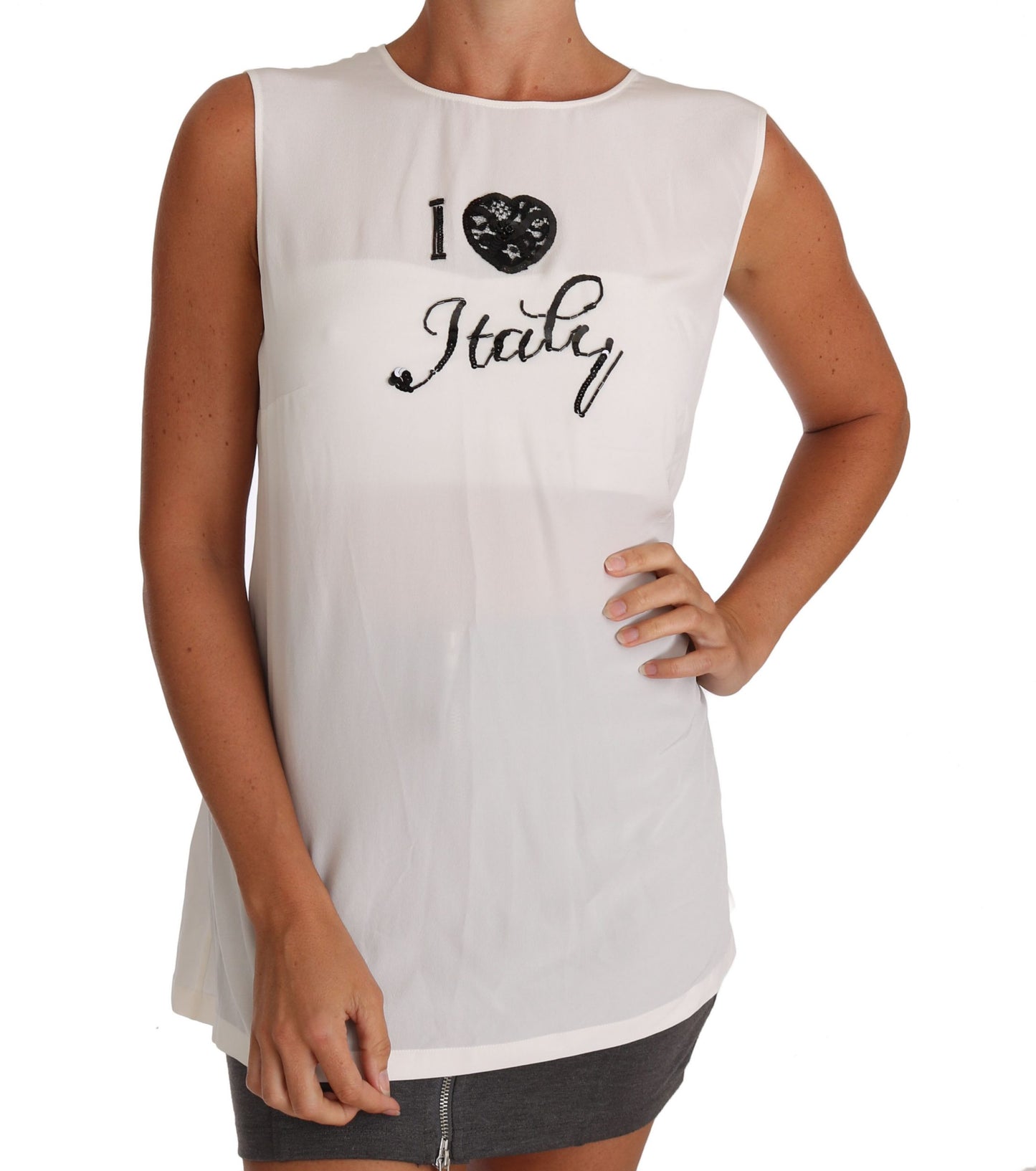 Weißes Seiden-T-Shirt I LOVE ITALY Cami