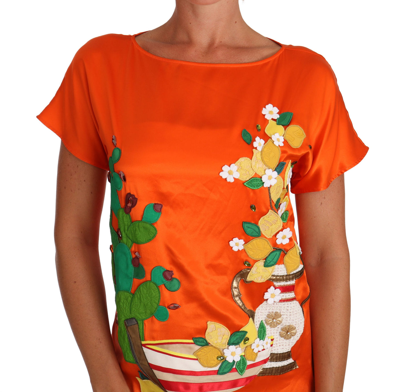 Seide Orange Zitrone Kristall-T-Shirt Top