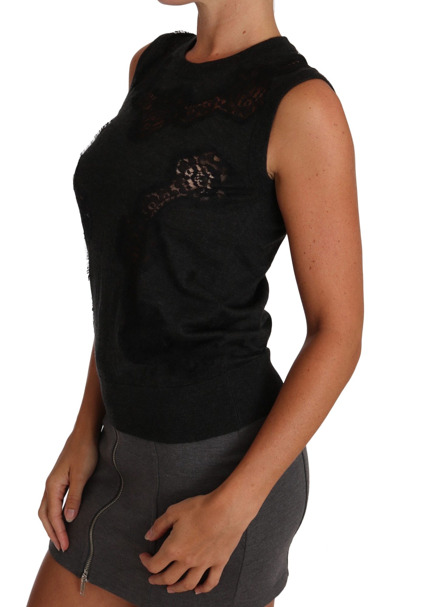 Cami Graues Seiden-Kaschmir-Oberteil mit Ausschnitt