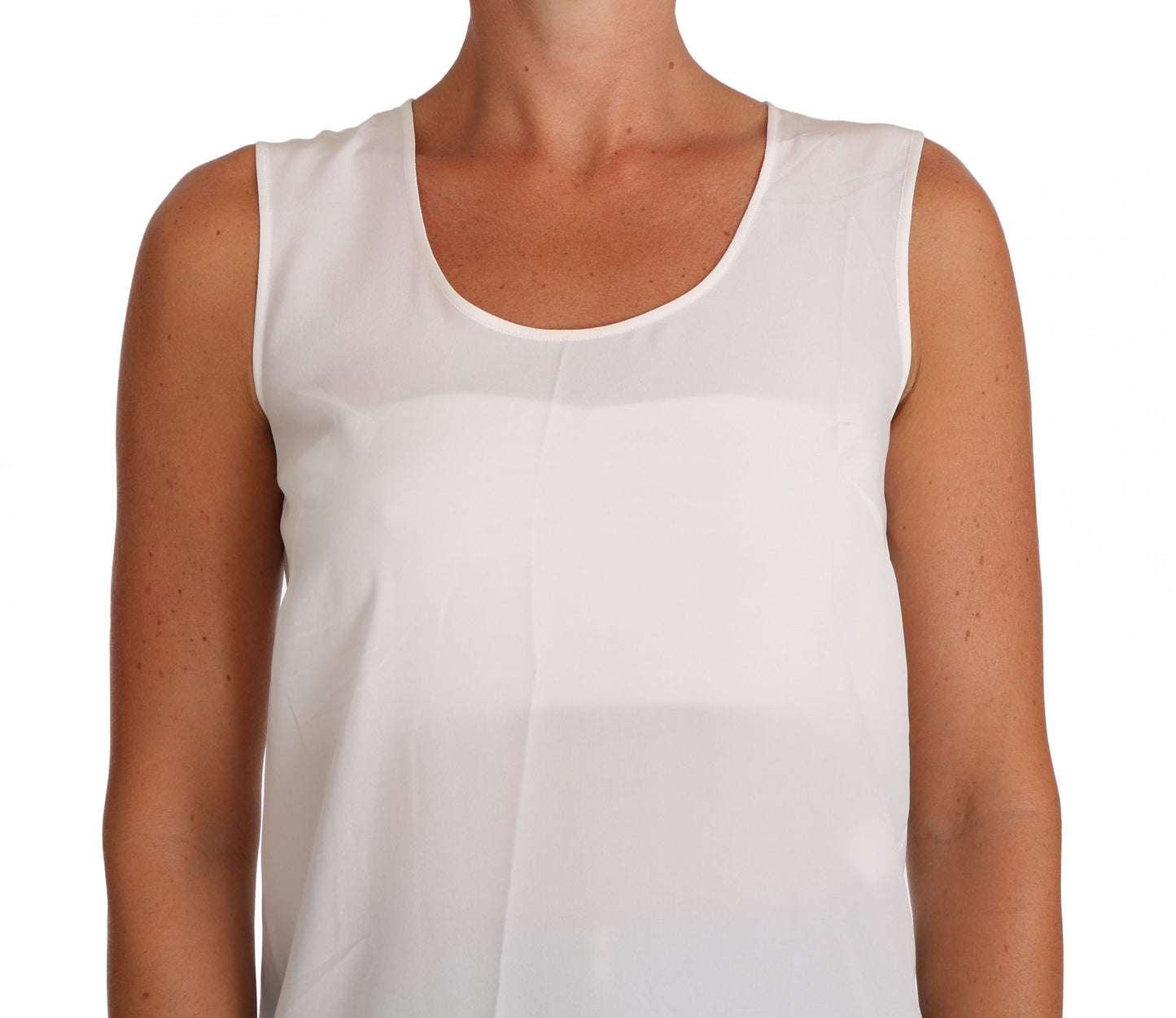 Weiße Seidenbluse in A-Linie, ärmellos, T-Shirt Top