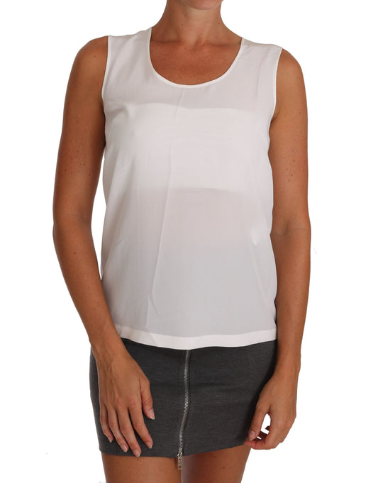 Weiße Seidenbluse in A-Linie, ärmellos, T-Shirt Top