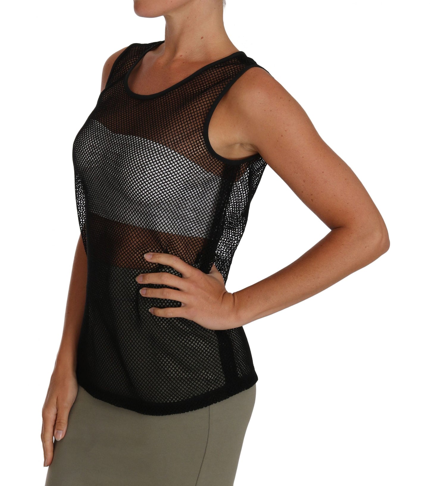 Schwarzes Netz-T-Shirt mit transparenter Bluse