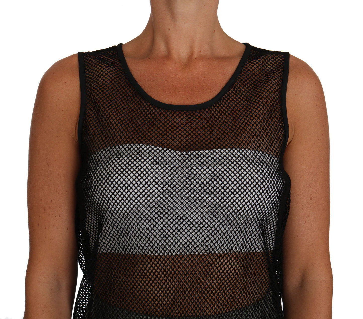 Schwarzes Netz-T-Shirt mit transparenter Bluse