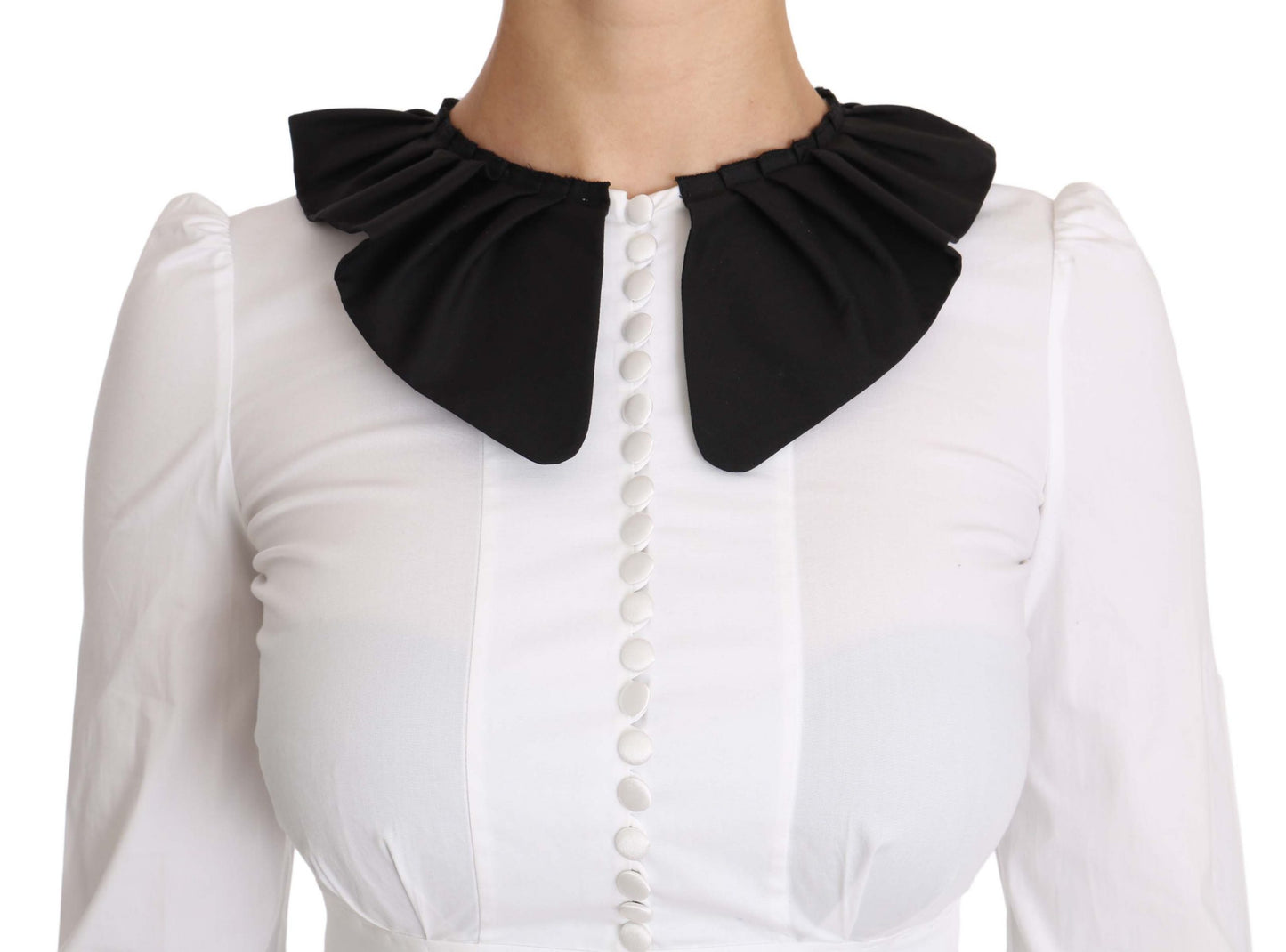 Weißer Kragen Baumwoll-Langarm-Bluse Top