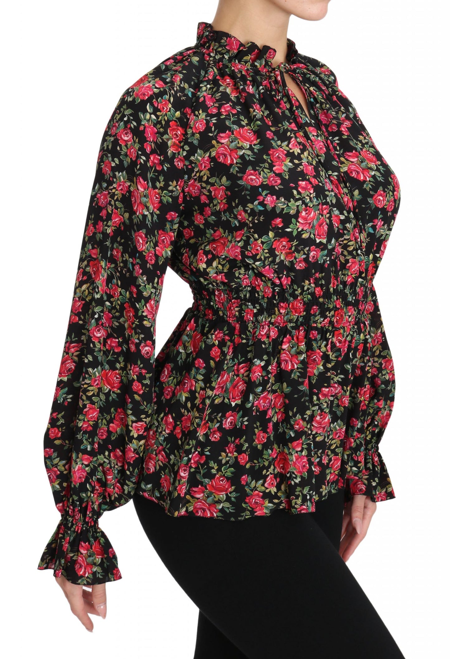 Schwarzes Rose Print Floral Shirt Top Bluse