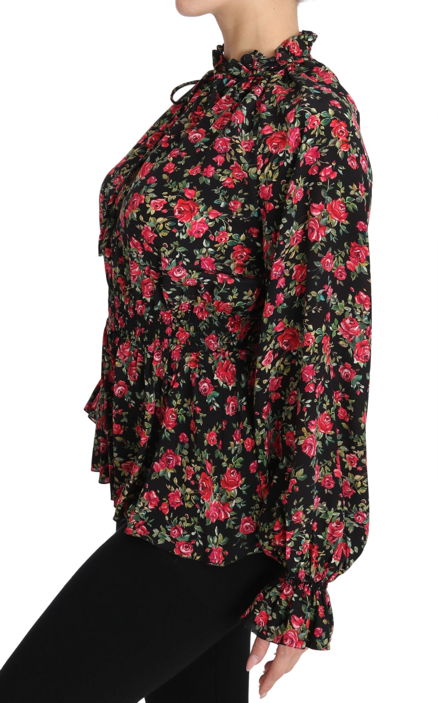 Schwarzes Rose Print Floral Shirt Top Bluse
