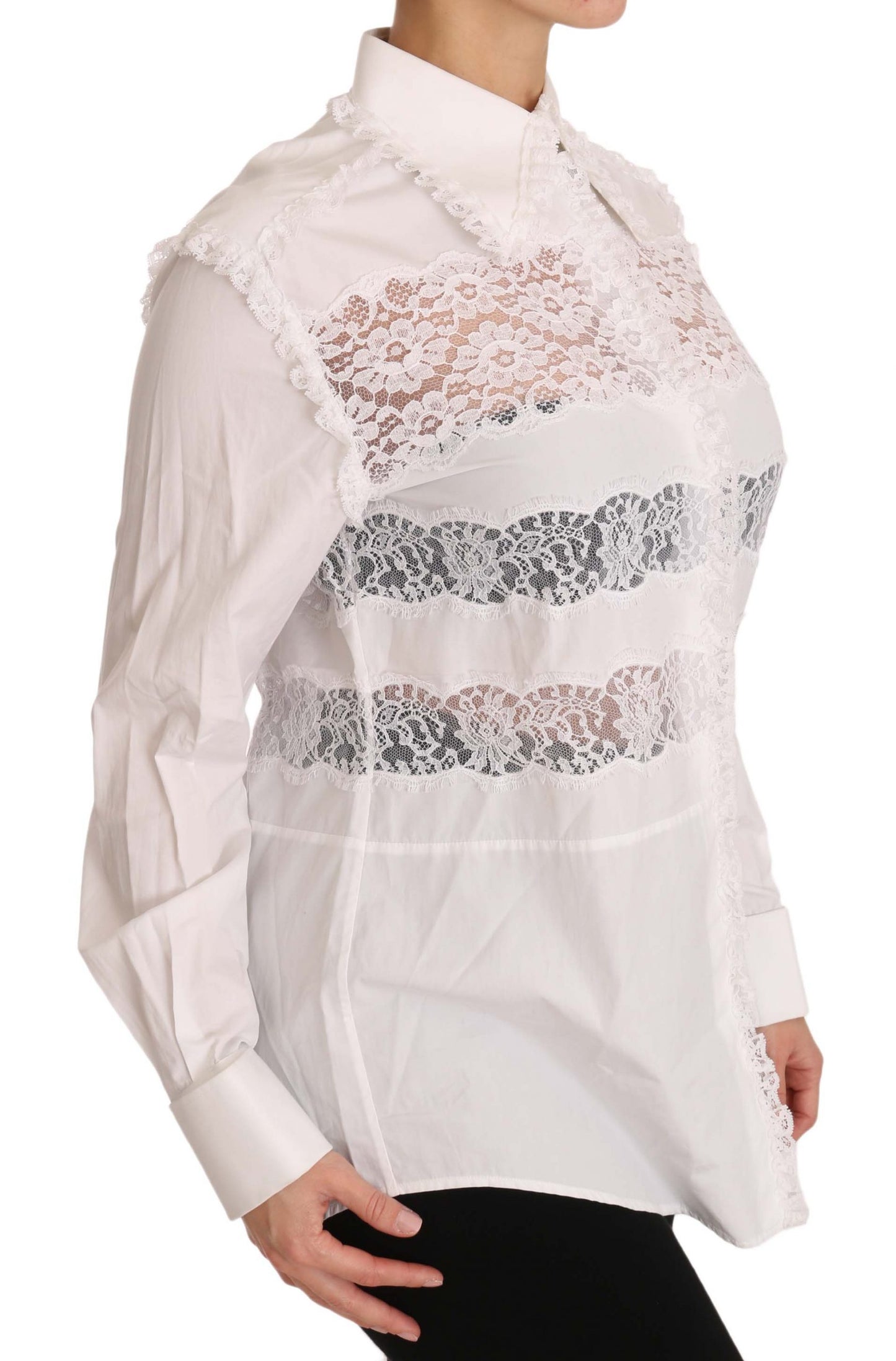 Weißer Rüschen-Spitzeneinsatz Popeline Tops Bluse Shirt