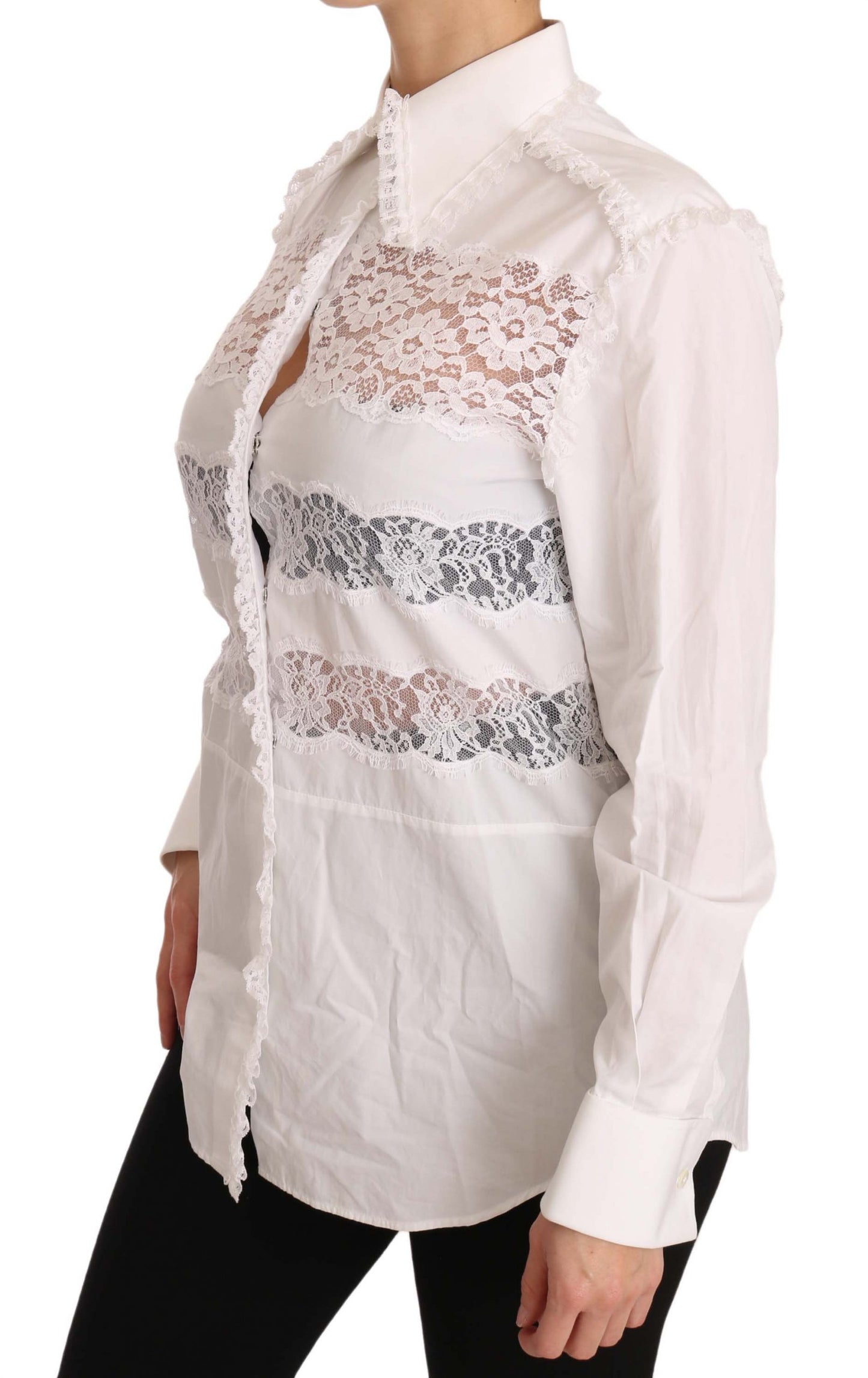 Weißer Rüschen-Spitzeneinsatz Popeline Tops Bluse Shirt