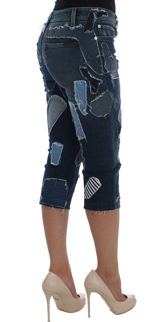 Blaue Patchwork Jeans-Shorts aus Stretch