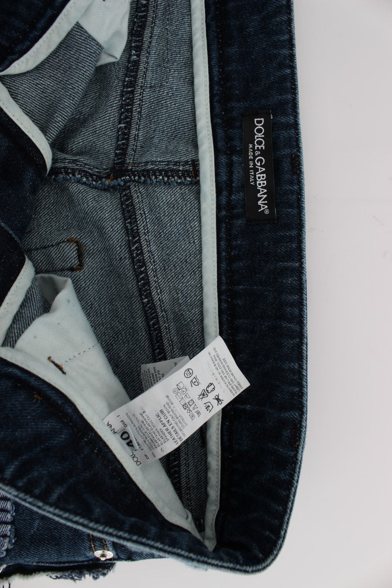 Blaue Patchwork Jeans-Shorts aus Stretch