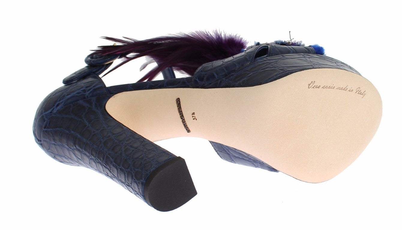 Blaue Kaiman-Krokodilleder-Kristallschuhe