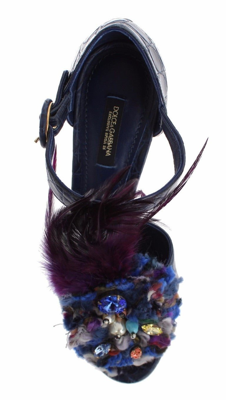 Blaue Kaiman-Krokodilleder-Kristallschuhe