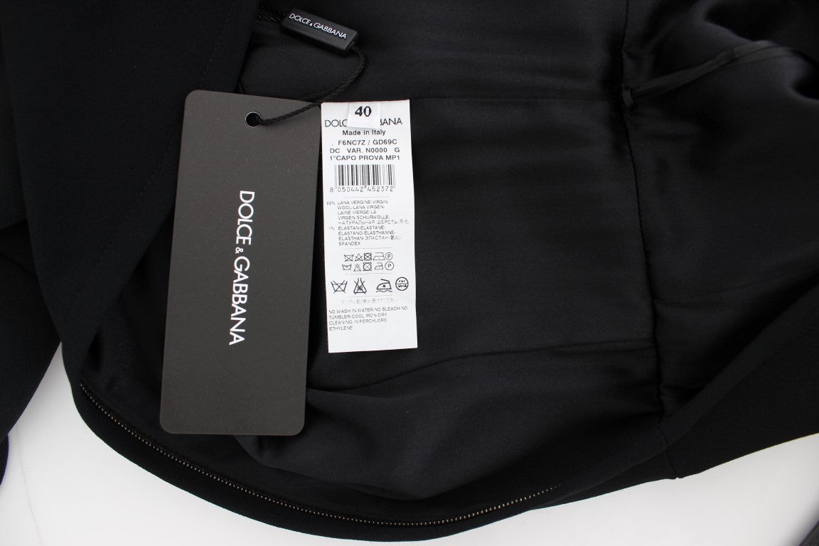 Schwarzes Ricamo Stretch-Maxikleid aus Wolle