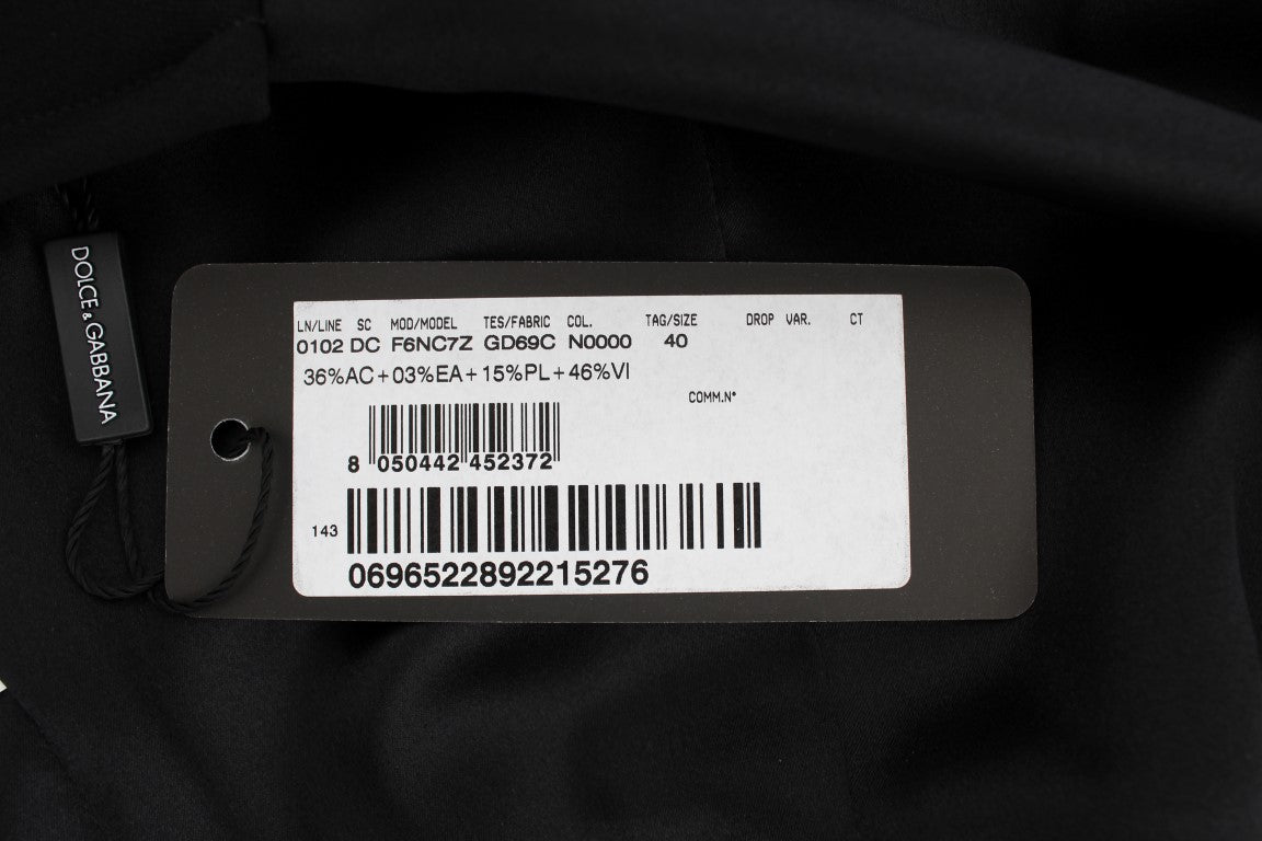 Schwarzes Ricamo Stretch-Maxikleid aus Wolle