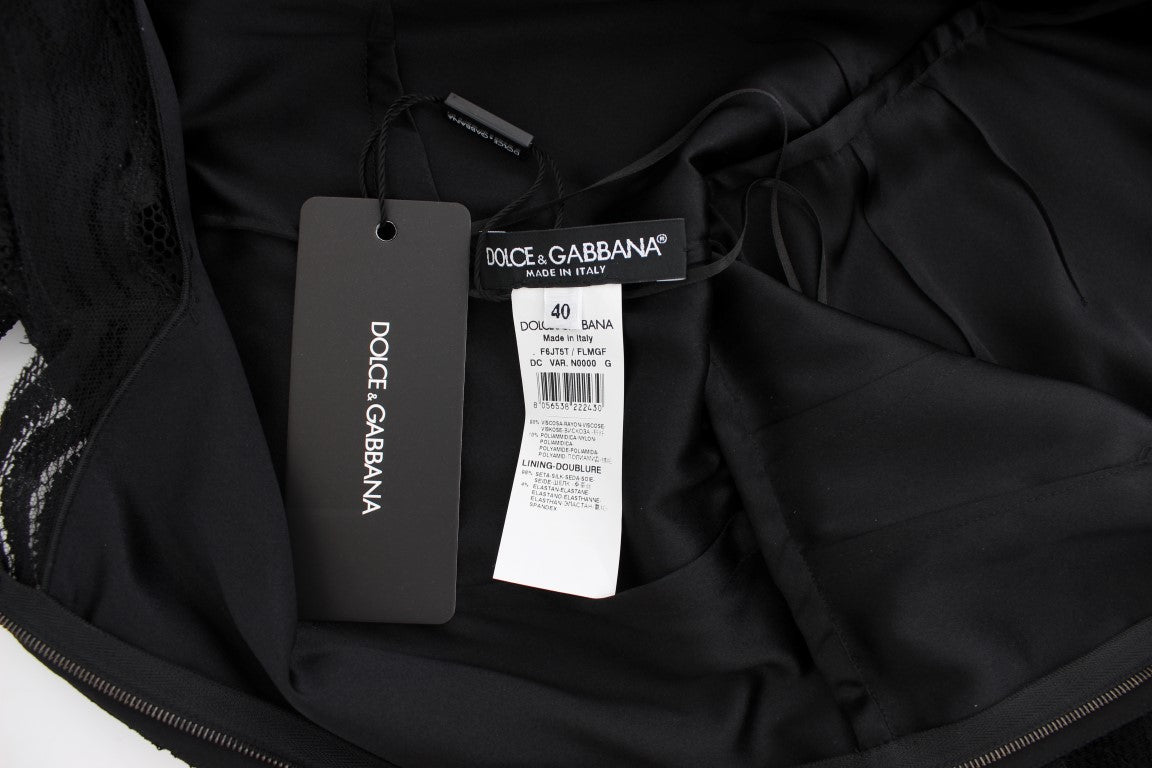 Schwarzes geblümtes langes Ball-Maxikleid aus Spitze