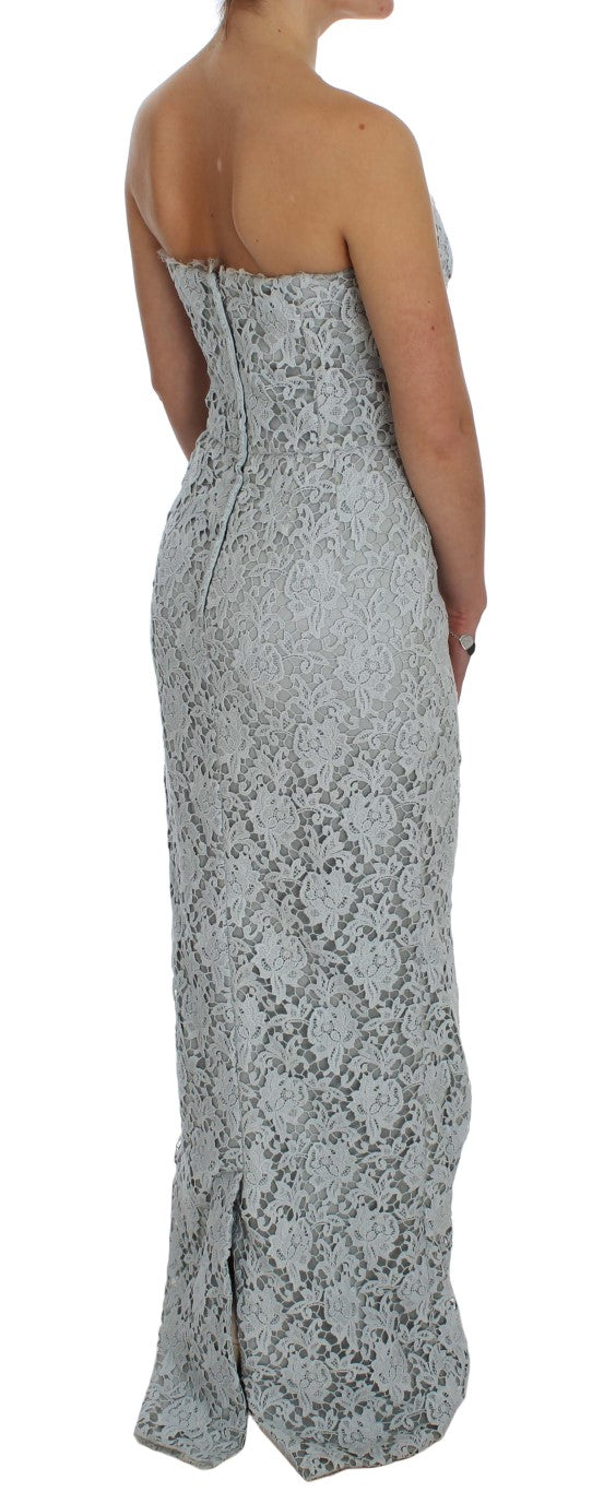 Blaues Spitzen-Maxikleid mit Blumenmuster