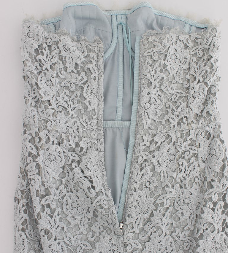 Blaues Spitzen-Maxikleid mit Blumenmuster