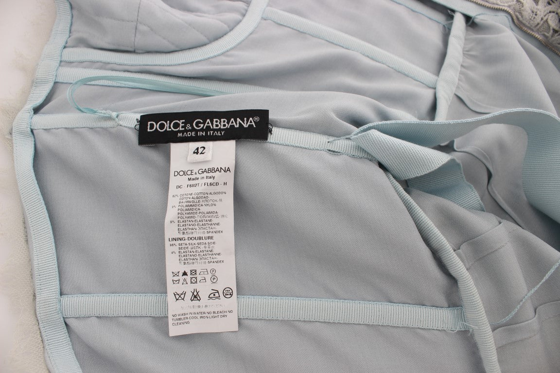 Blaues Spitzen-Maxikleid mit Blumenmuster