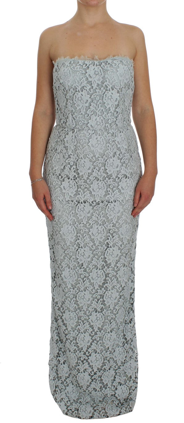 Blaues Spitzen-Maxikleid mit Blumenmuster