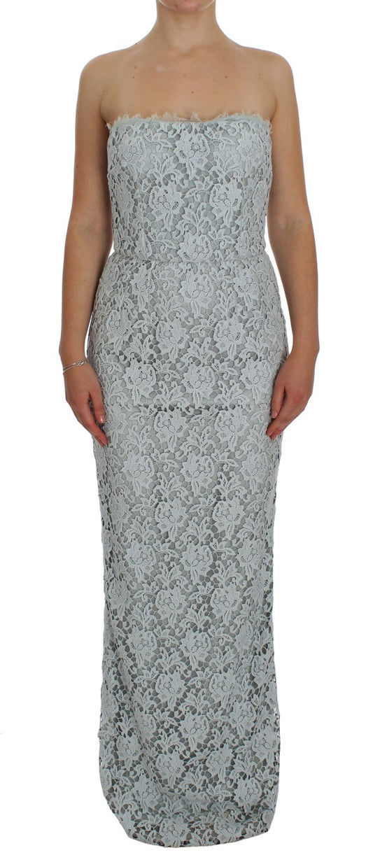 Blaues Spitzen-Maxikleid mit Blumenmuster