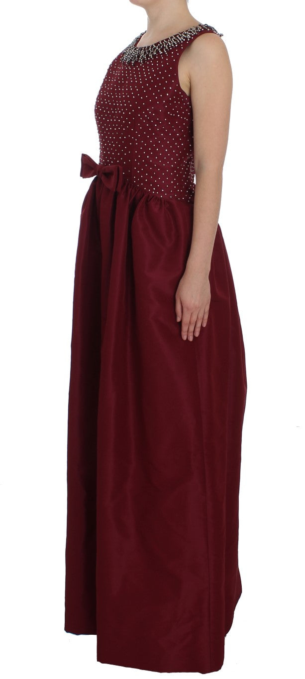 Bordeaux Kristall Ballkleid Volles Kleid