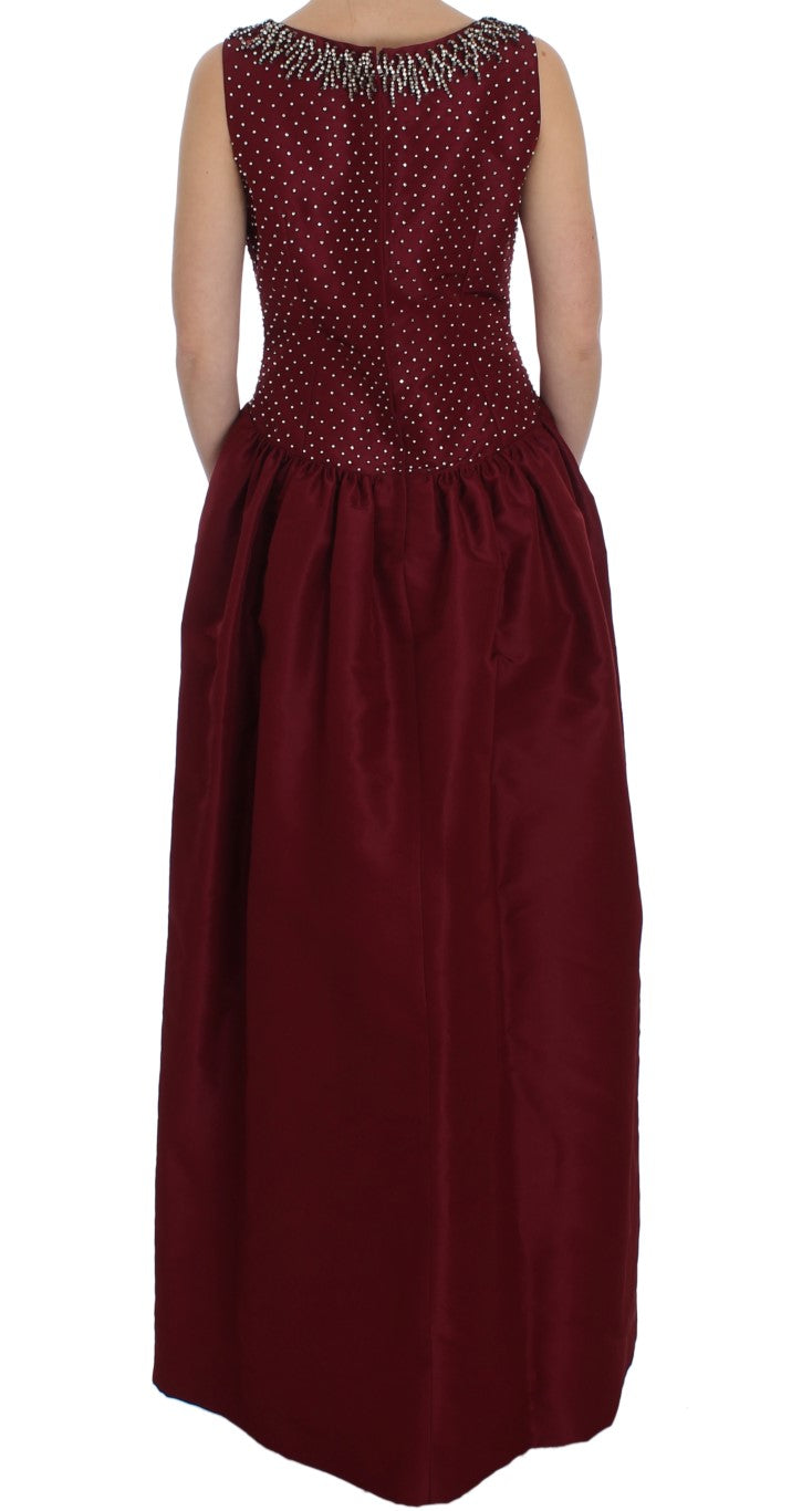 Bordeaux Kristall Ballkleid Volles Kleid