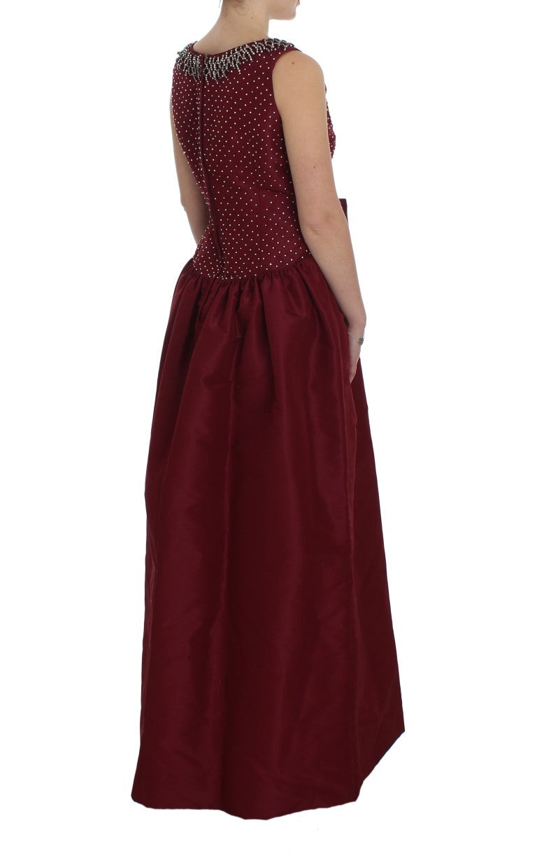Bordeaux Kristall Ballkleid Volles Kleid