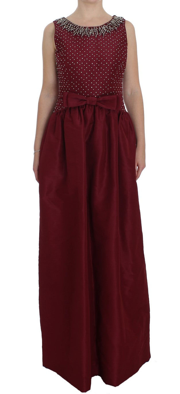 Bordeaux Kristall Ballkleid Volles Kleid