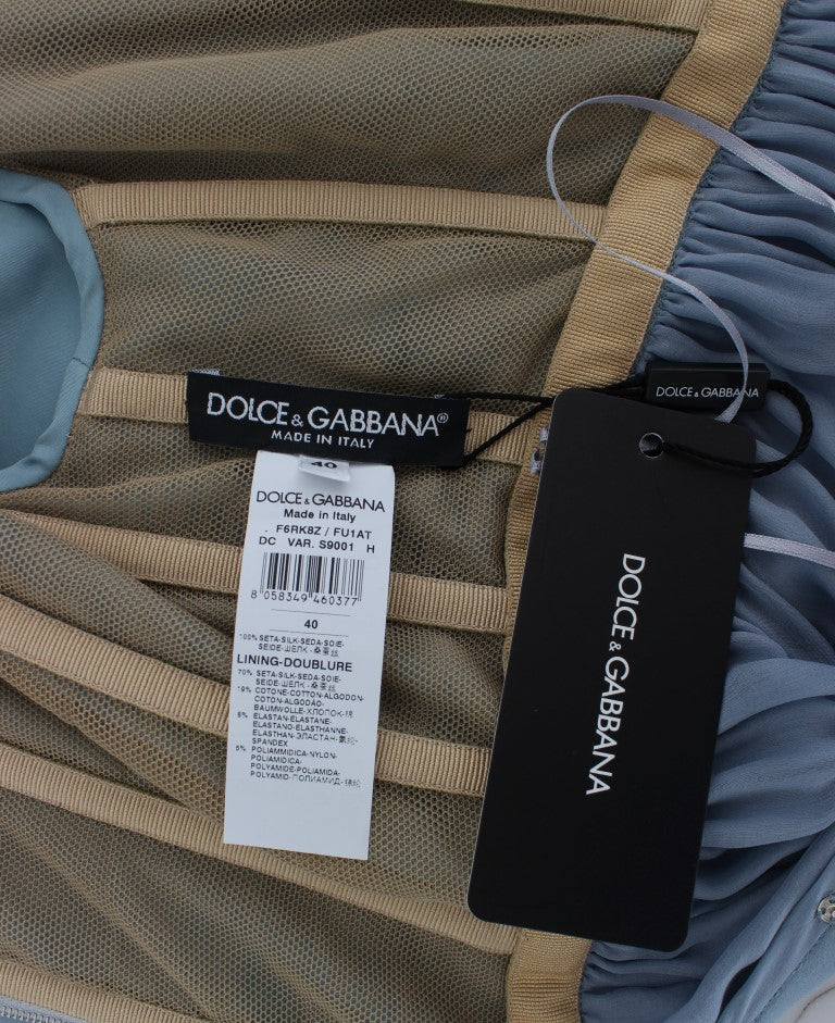 Blaues Seiden-Kristall-Etuikleid Ballkleid