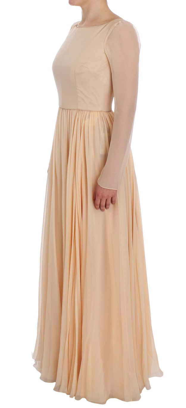 Beige Seide Ballkleid in voller Länge Kleid