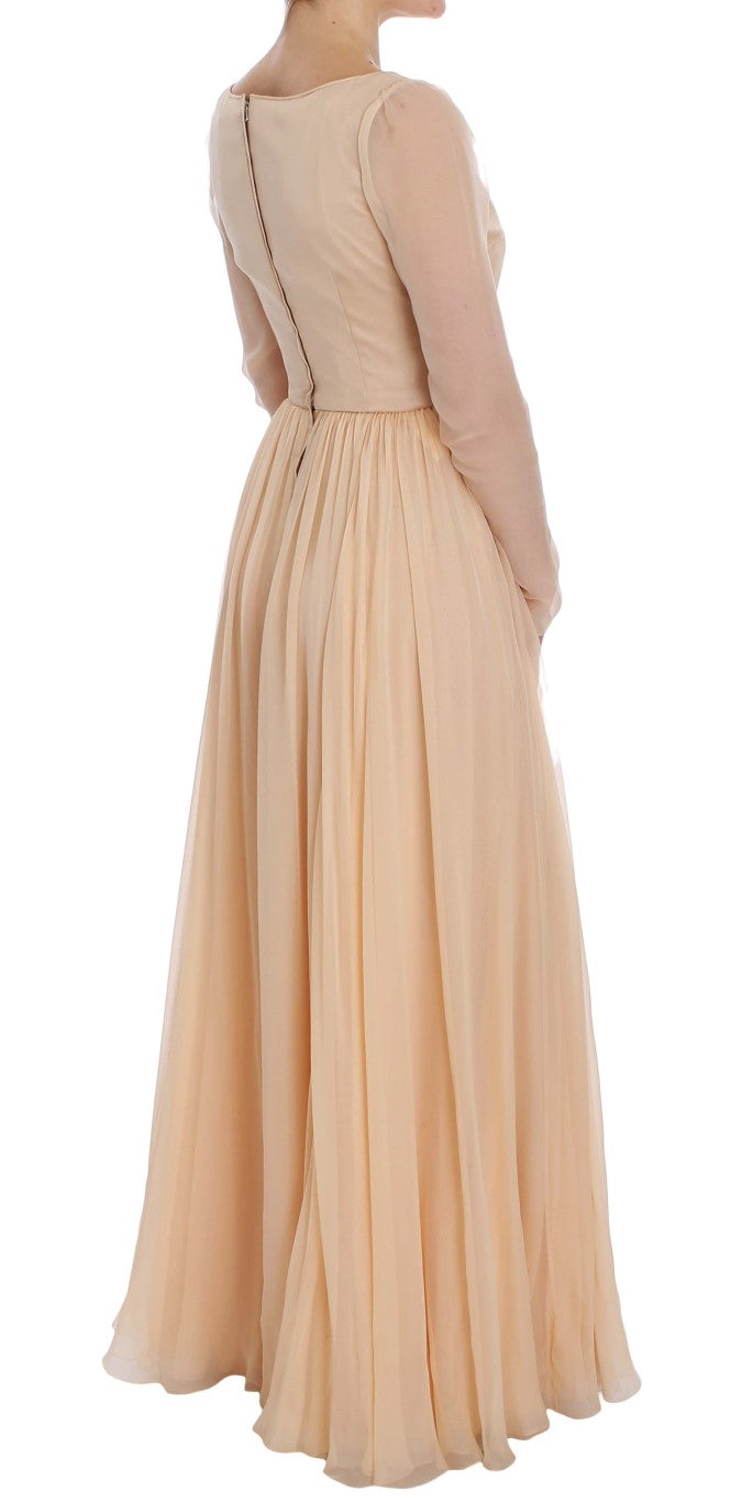 Beige Seide Ballkleid in voller Länge Kleid