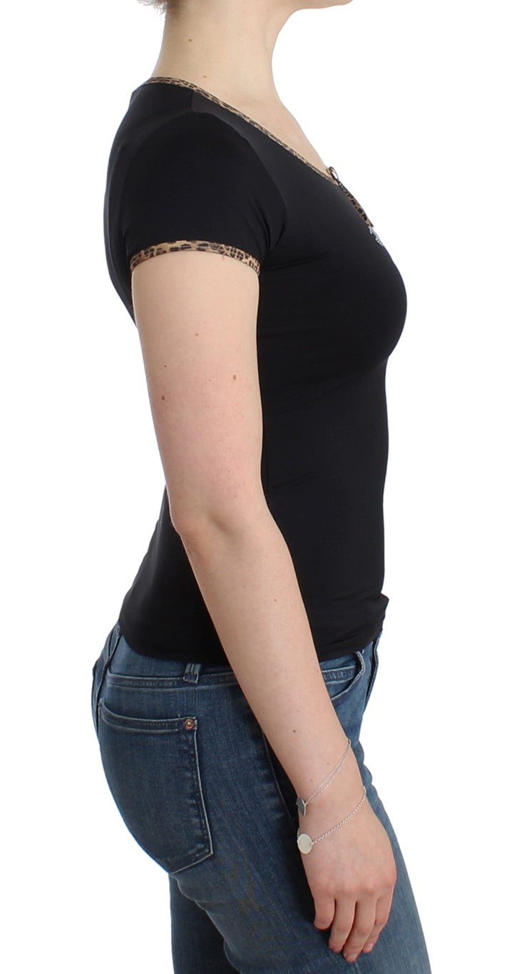 Schwarzes Nylon-Top T-Shirt