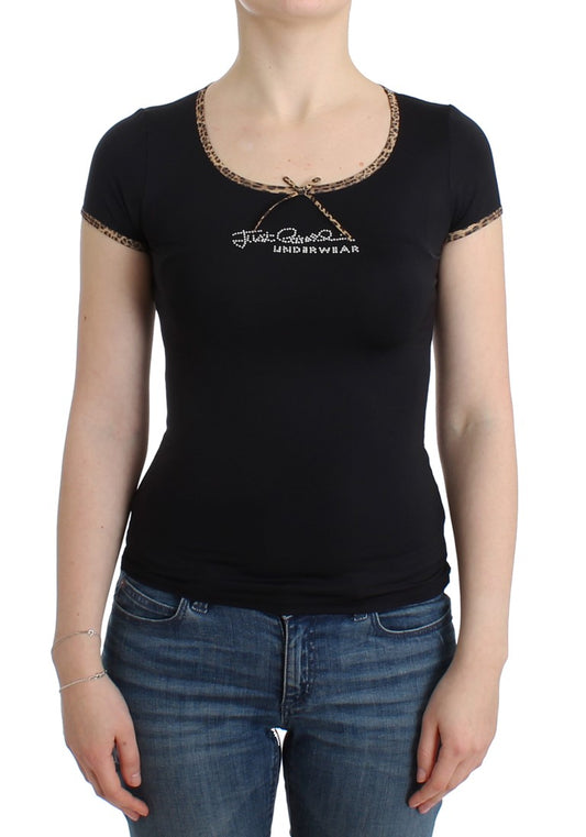 Schwarzes Nylon-Top T-Shirt