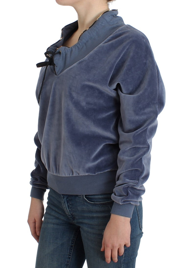 Blauer Baumwollpullover aus Samt