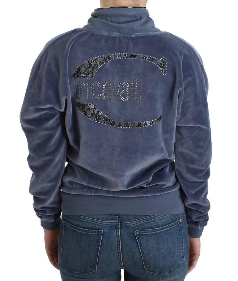 Blauer Baumwollpullover aus Samt