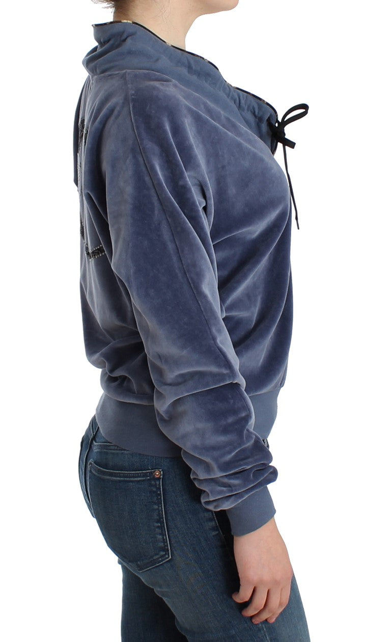 Blauer Baumwollpullover aus Samt