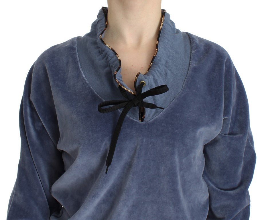 Blauer Baumwollpullover aus Samt