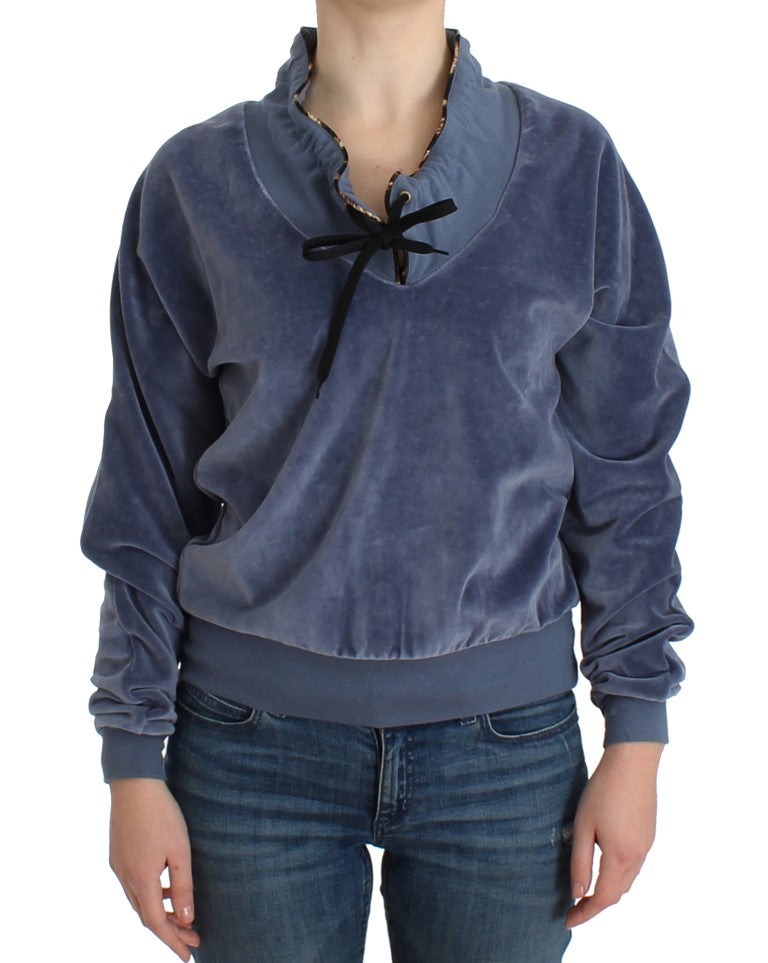 Blauer Baumwollpullover aus Samt