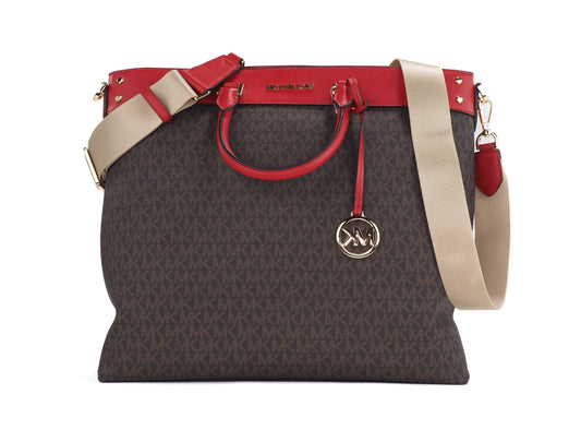 Travel Large Signature PVC Top Zip North South Tote Handtasche (Braun/Flame)