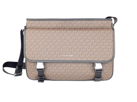 Cooper Large Signature PVC Utility Flap Messenger Crossbody Bag (Braun/Schwarz)