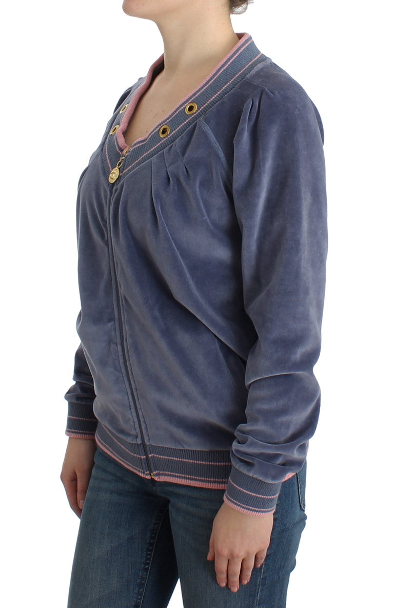 Blauer Samtpullover mit Reißverschluss