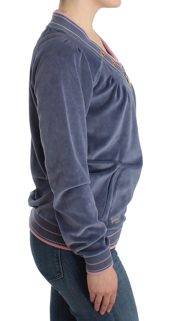 Blauer Samtpullover mit Reißverschluss