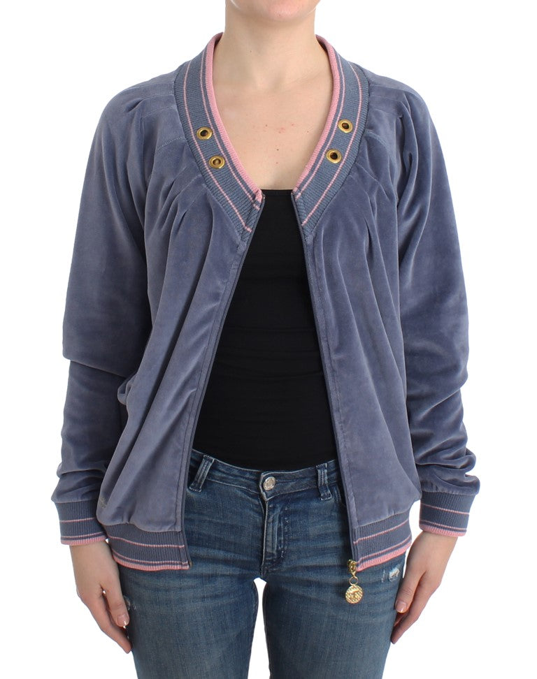 Blauer Samtpullover mit Reißverschluss