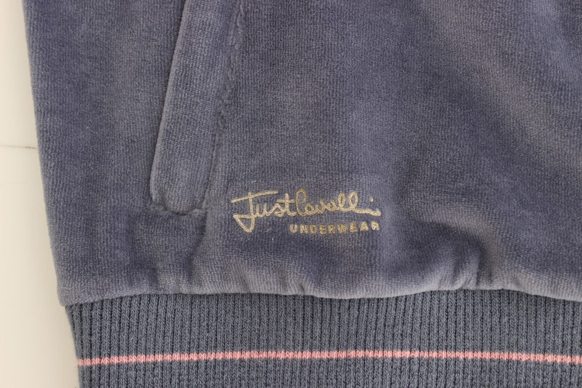 Blauer Samtpullover mit Reißverschluss